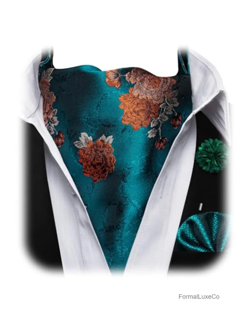 Paisley Floral Self Tie Silk Ascot Cravat Set with Pocket Square & Pin